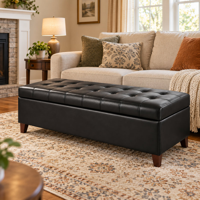 Banc de rangement en simili cuir Loggins, Noir
