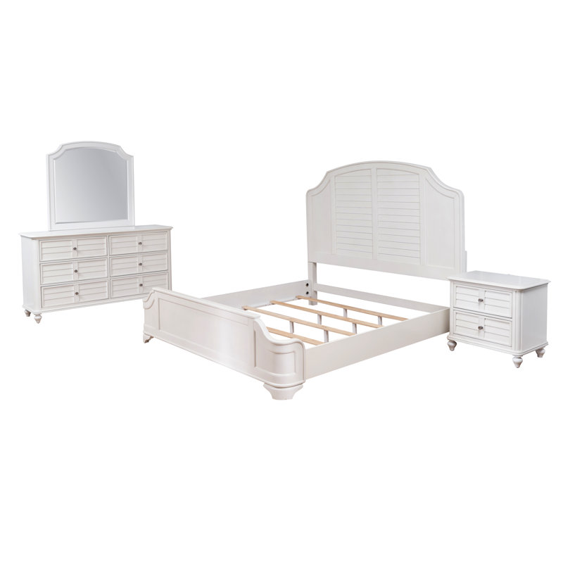 Kaufmann White King 4PC Bedroom Set, 4 Pcs: Bed, Dresser, Mirror, Nightstand, King