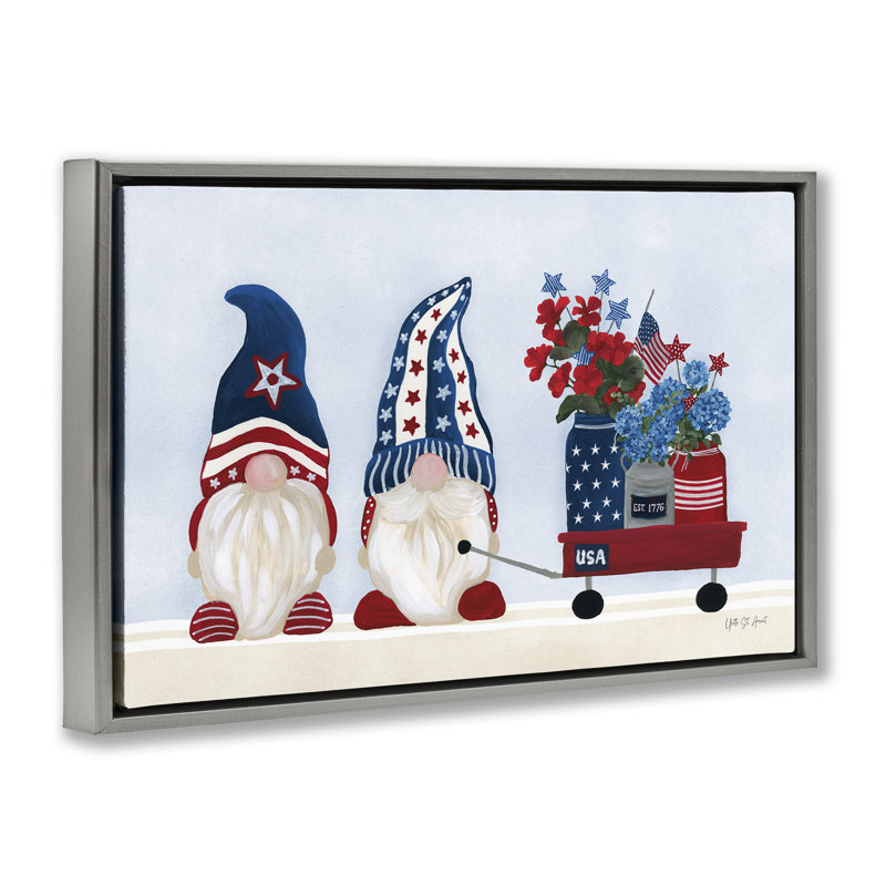  Toile flottante «American Gnome & Wagon» par Yvette St. Amant, Cadre flottant gris lustré, H 21 po x l 31 po