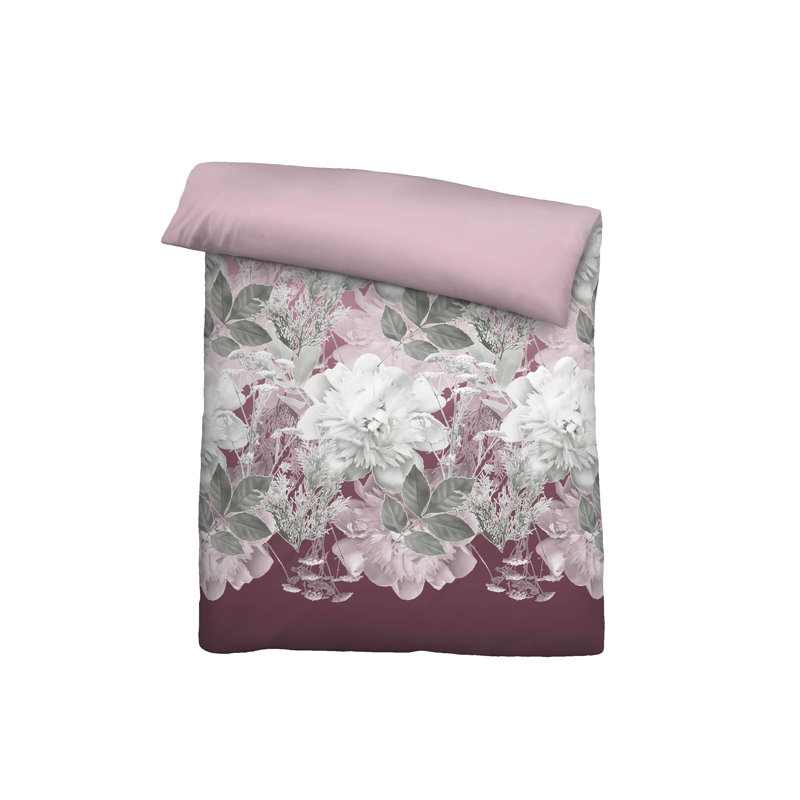 Floral Duvet Cover Set with Pillow Shams, Bordeaux Red, Single