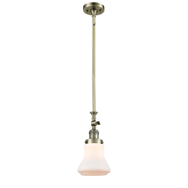 Luminaire suspendu en forme de cloche à 1 lumière Edda, Blanc mat, Laiton antique, Ampoule DEL 6 watts Vinage