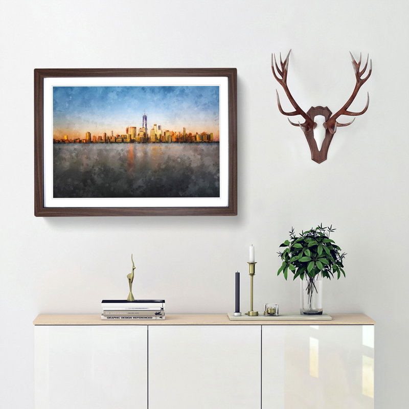 The New York Skyline - Framed Print, 62cm H x 87cm W x 2cm D, Walnut Framed