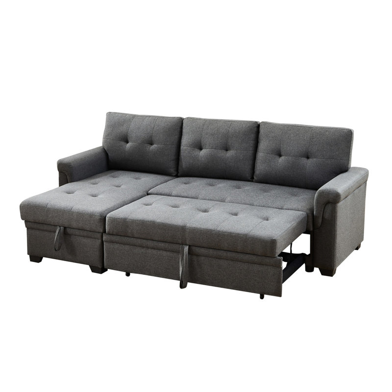 Dark Gray Linen Storage Chaise Sleeper Sectional With 84" Specification For Requirements