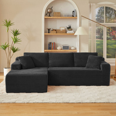 Canapé modulaire en L avec siège profond, sans assemblage requis, canapé-lit modulaire pour salon, chambre à coucher, appartement, noir