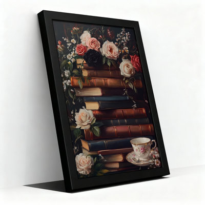 Art rétro sur toile, livres rétro avec roses roses et noires