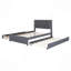 Lit plateforme double tapissier pleine grandeur avec 2 tiroirs et 1 lit gigogne simple, tête de lit classique, gris