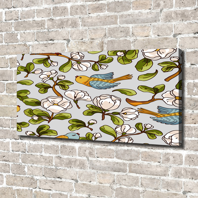 Flowers And Birds - Wrapped Canvas Print
