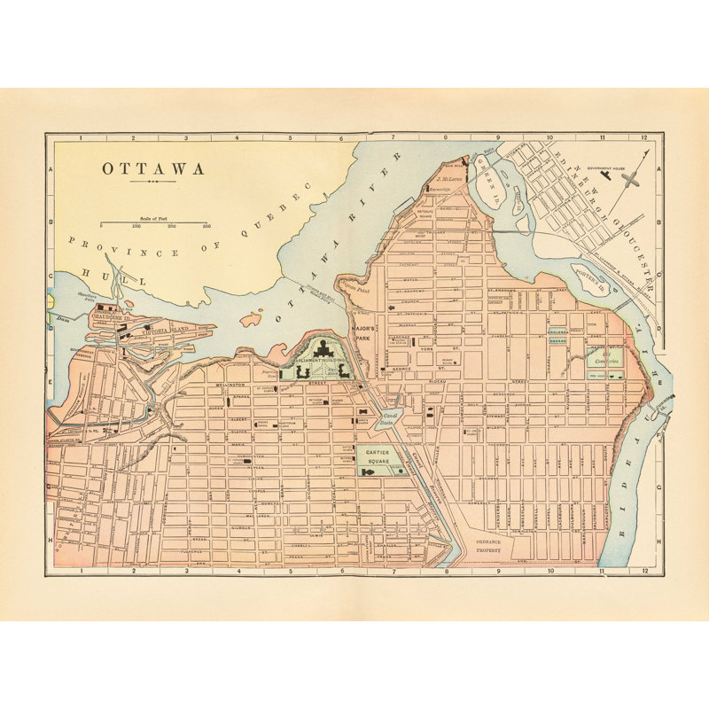 Carte de Ottawa par Wild Apple Portfolio - impression sur toile tendue, H 30 po x l 40 po