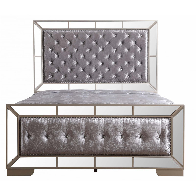 Sleek Silver Champagne Contemporary Bed(Only Bed)