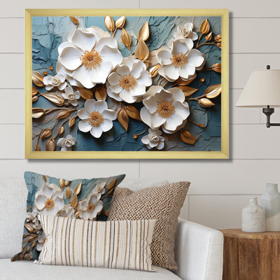 Blanc et or, charmante fleur printanière, V - Fleurs, art mural