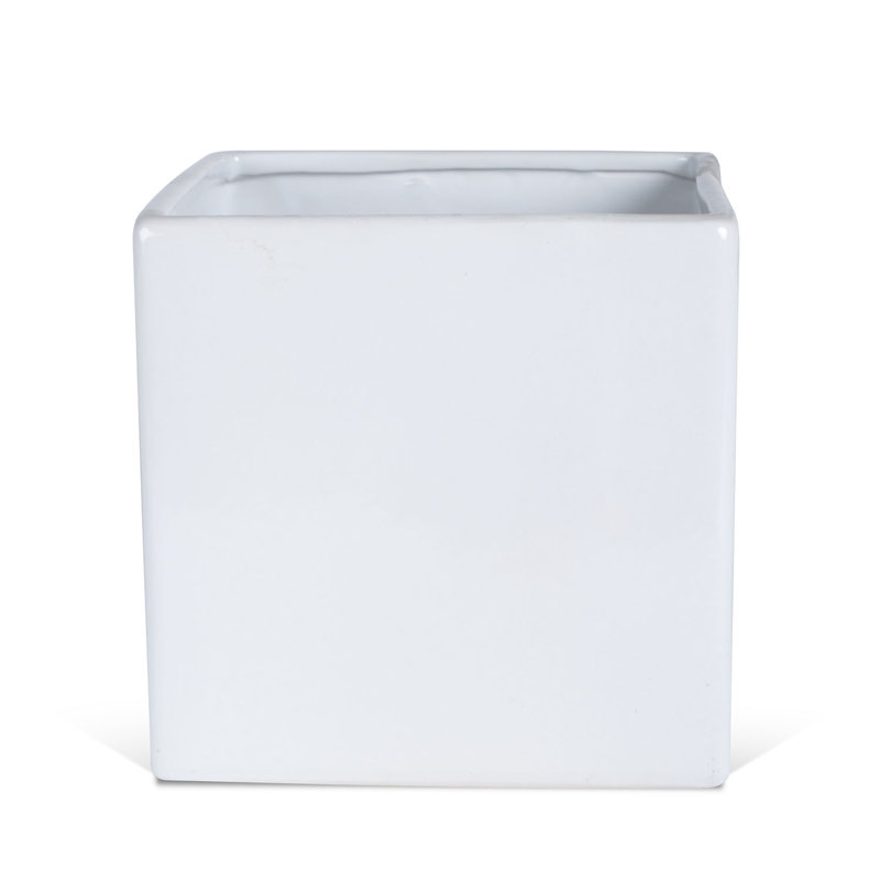 Boîte à fleurs carrée en céramique Lonsdale, H 8 po x l 8 po x P 8 po, Blanc brillant