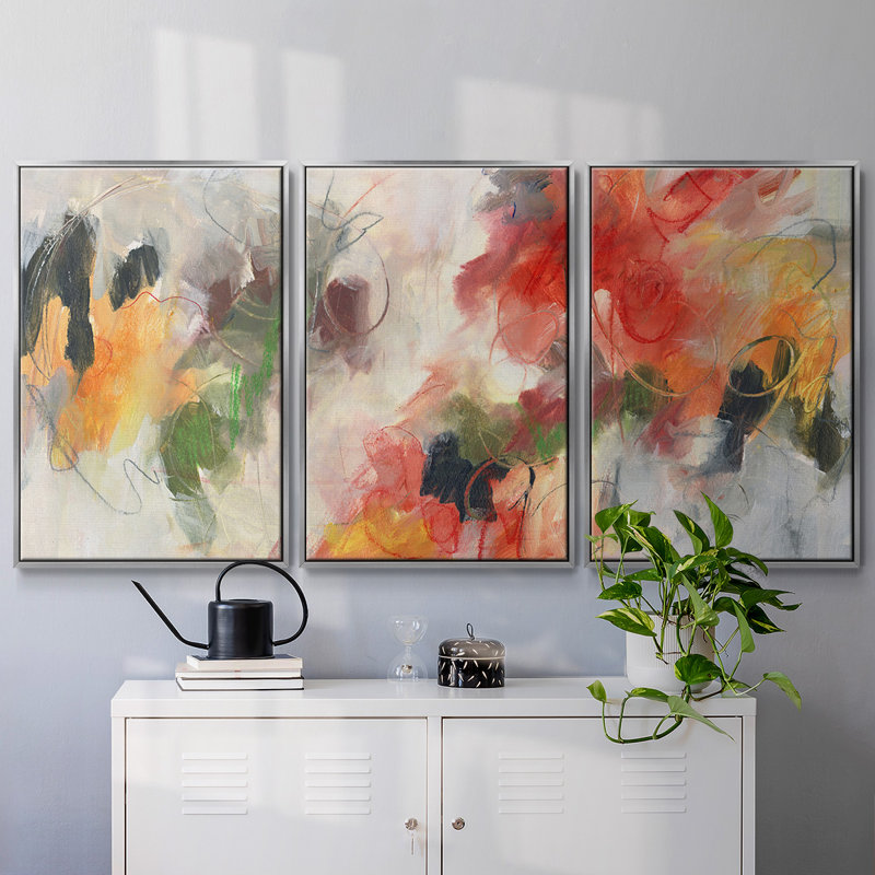 «Abstract Floral Delight II», 3 pièces, H 40 po x l 78 po x P 2 po, Argent