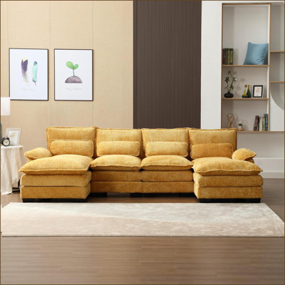Canapé modulaire moderne en U en chenille pour salon | Jaune moutarde | Boucle