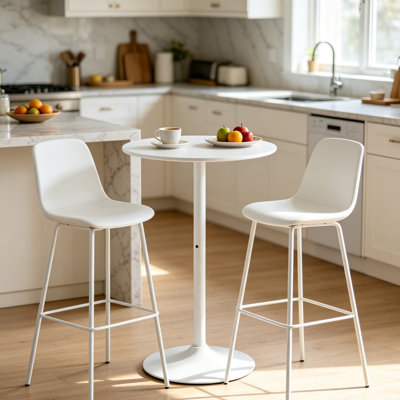 Table basse 24 po, table de salle à manger ronde blanche, plateau de table en MDF de style Mid-Century avec base en fer peint mat pour petite cuisine