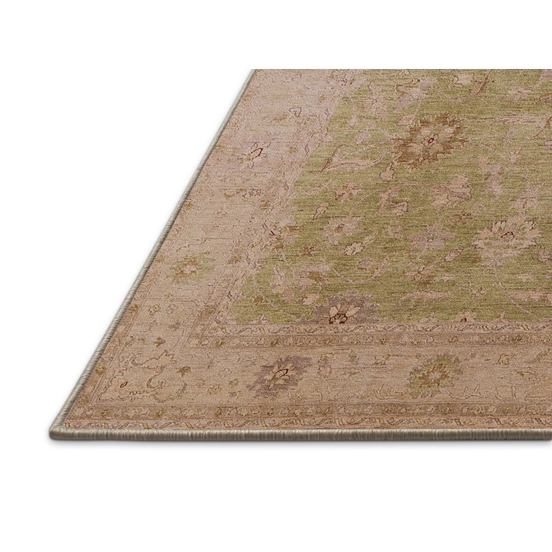 Tapis oriental ivoire / vert clair Stak, Rectangle 7 pi x 9 pi