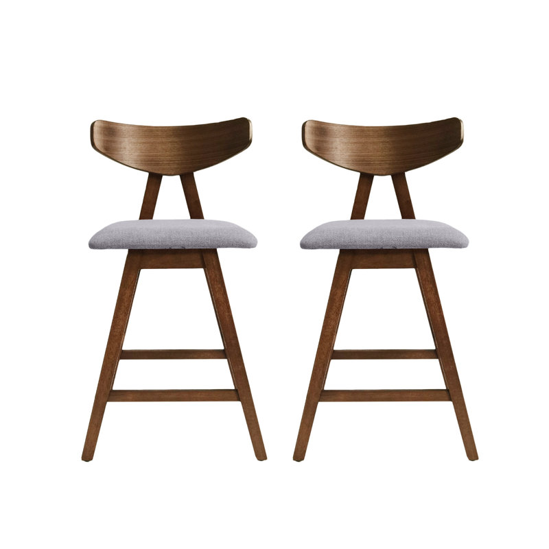 Tabourets de comptoir rembourrés gris foncé 2 - Structure en bois d'hévéa style Mid-Century 2
