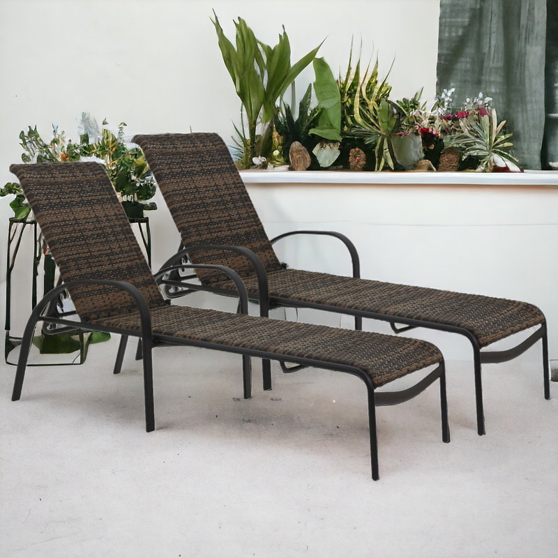 Guthki Outdoor Rust-Resistant Metal Chaise Lounge, Brown/Java Brown