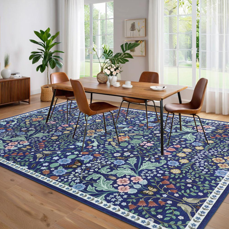 Area Rugs for Living Room, Floral Washable Rug Vintage Large Soft Botanical Non Slip Carpet Indoor Stain Resistant Floor Carpets for Bedroom Dining Room Farmhouse Nursery