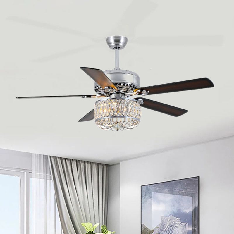 52" Indoor Crystal Ceiling Fan Fandelier With Lights And Remote Control, Silver