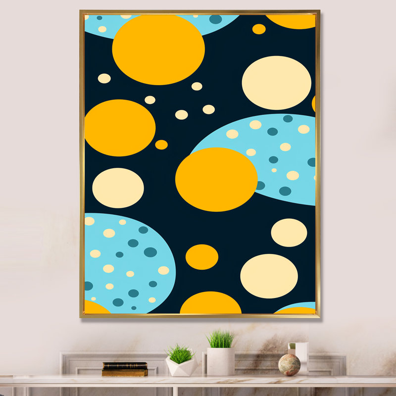 «Summers Day», abstrait géométrique circulaire rétro, impression sur toile, H 20 po x l 12 po x P 1 po, Cadre flottant doré