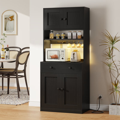 Tall 71 Inch Kitchen Pantry Storage Cabinet With Doors, Drawer, Farmhouse Pantry Cabinet With Power Outlet & Led Light by Wrought Studio