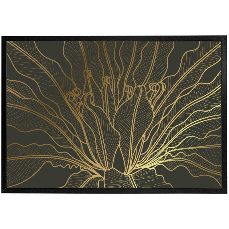 Buckholts Golden Splitleaf Philodendron Plant With Monstera Plant Line Art - Single Picture Frame Print, Black Framed