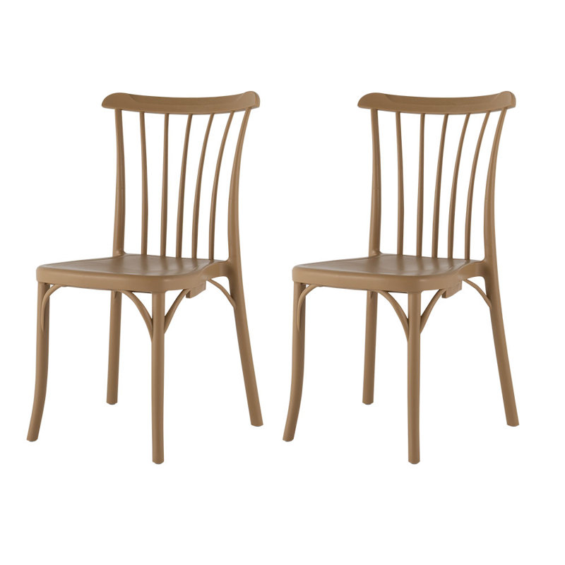 Chaise d'appoint empilable en résine à dossier à lattes Guthfast, Tanné