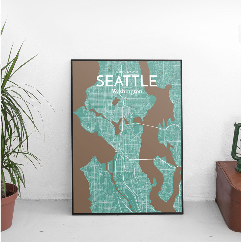 « seattle city map », reproduction d’impression sur affiche en nature, H 27,6 po x l 19,7 po x P 0,05 po