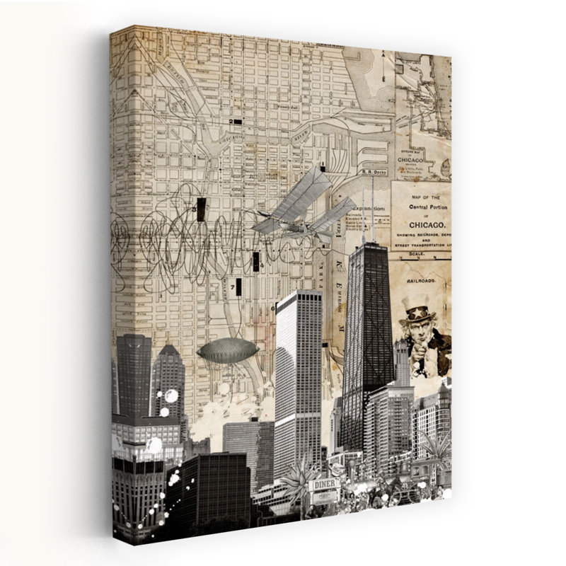 Chicago Modern Retro Vintage Architecture City Wall Art by Simon Goggin - Wrapped Canvas Print, 152.4 cm H x 101.6 cm W