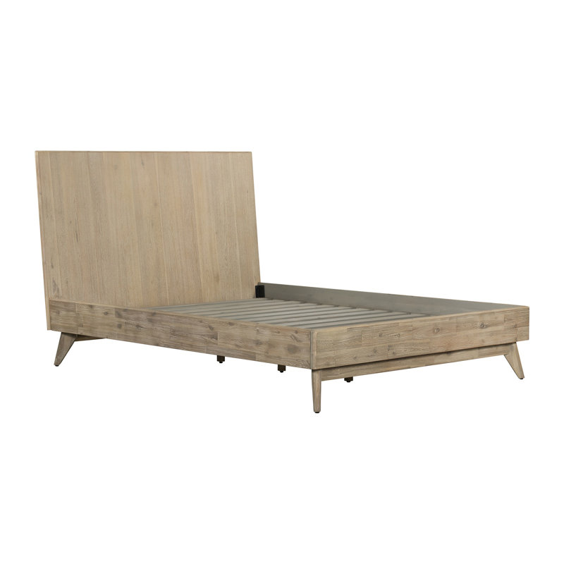 Lit plateforme en bois massif Byer, Reine, Sablage gris Summer, Bois massif