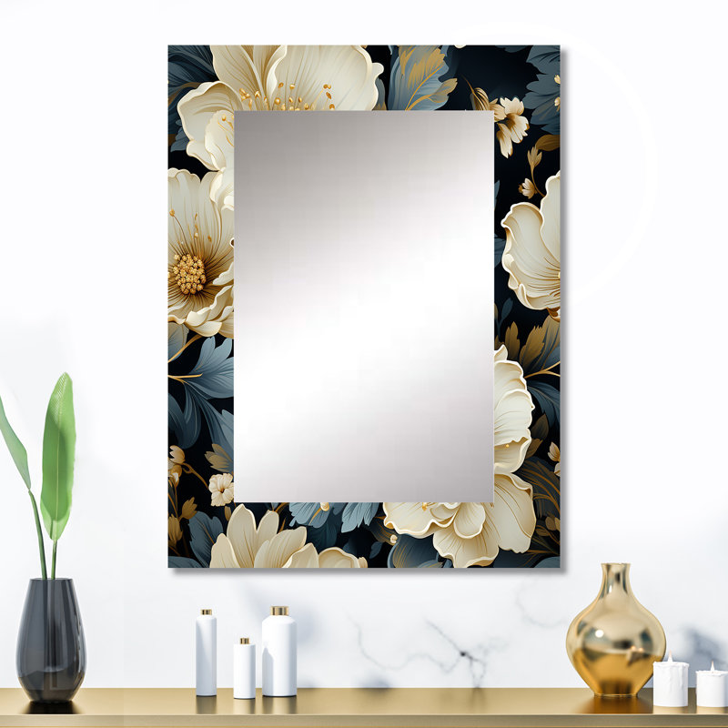 Brandermill luxueux motif floral doré et gris - miroir décoratif floral, miroir mural floral, impression d'art en métal