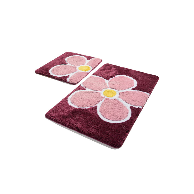 Floral 2 Piece Bath Rug Set, Purple/Pink