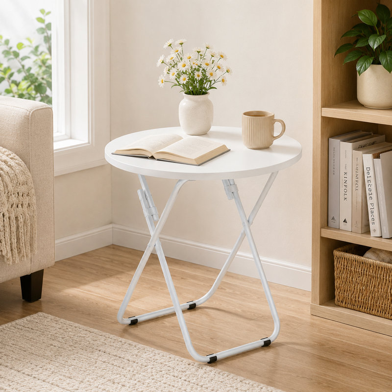 Table ronde ronde pliante blanche, table pliante portative sans assemblage, petite table de bout encastrable, 31,5 pouces, 1