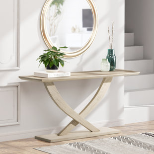 Horseshoe Modern Ivory Lacquered Linen Console Table 36'' + Reviews