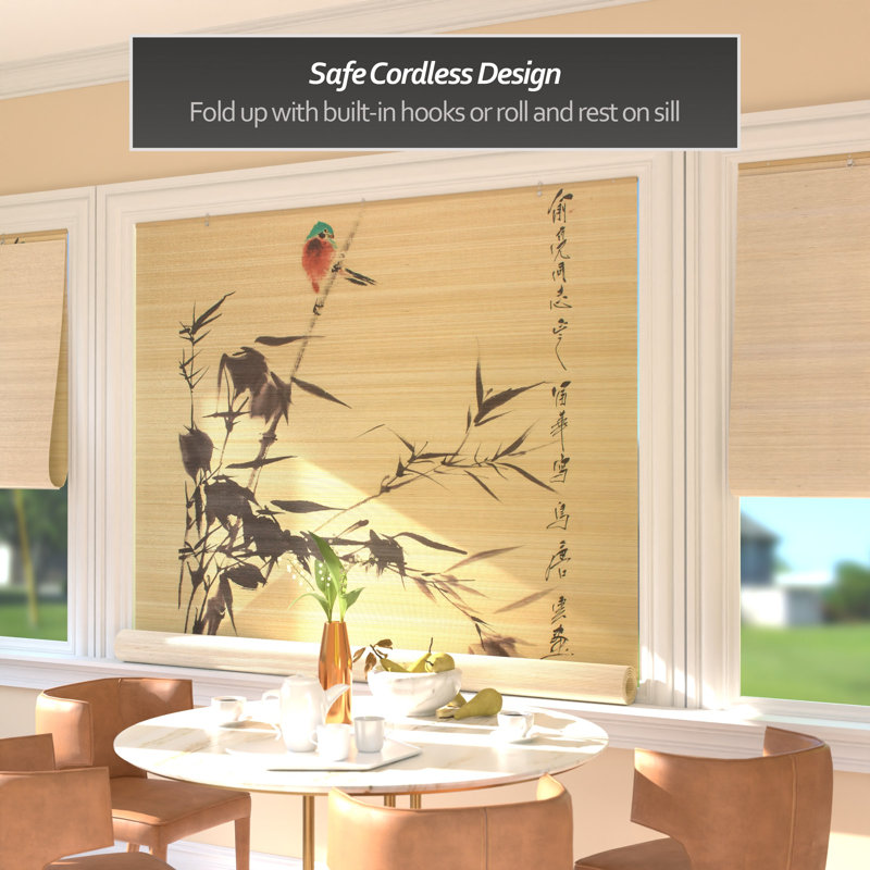 Bamboo Window Shade Blind - Autumn Birds 36" W, 72"W x 72"L