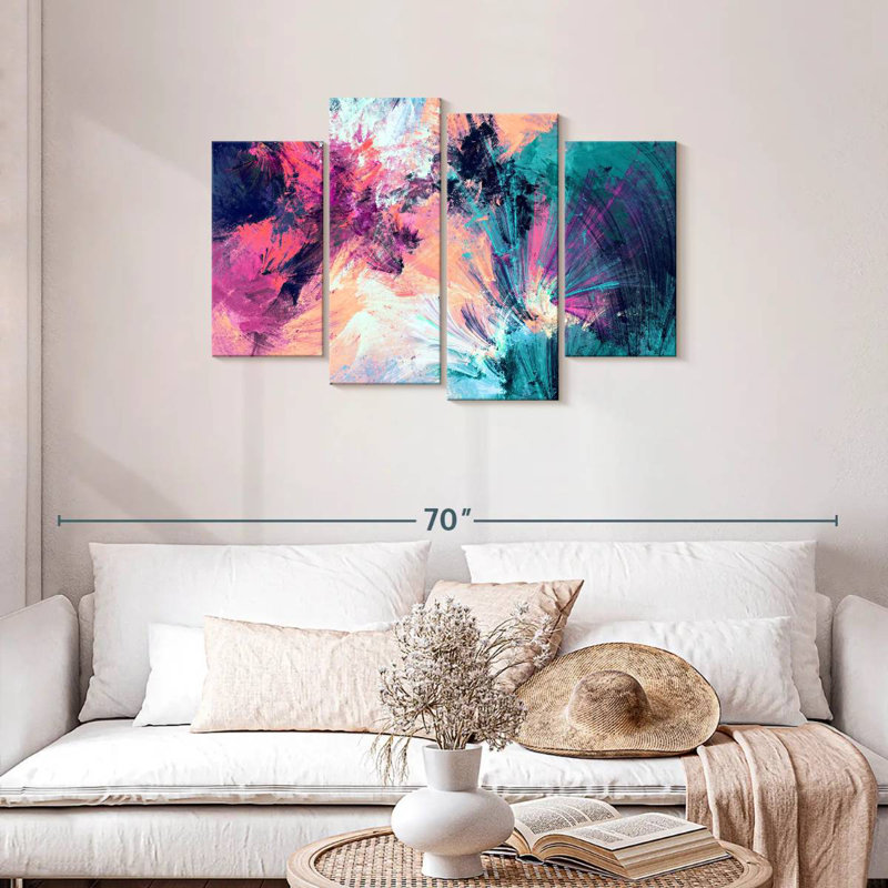Avery rose et bleu abstrait, H 27 po x l 43 po