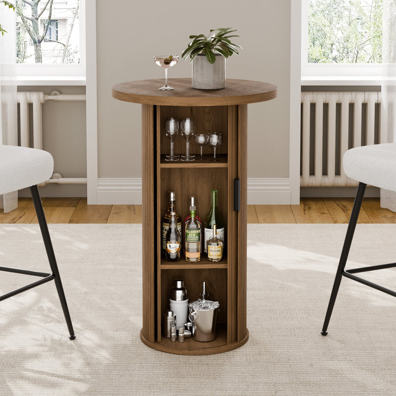 Ensemble de table de bar et tabourets 3 pièces avec rangement Tambour, Brun