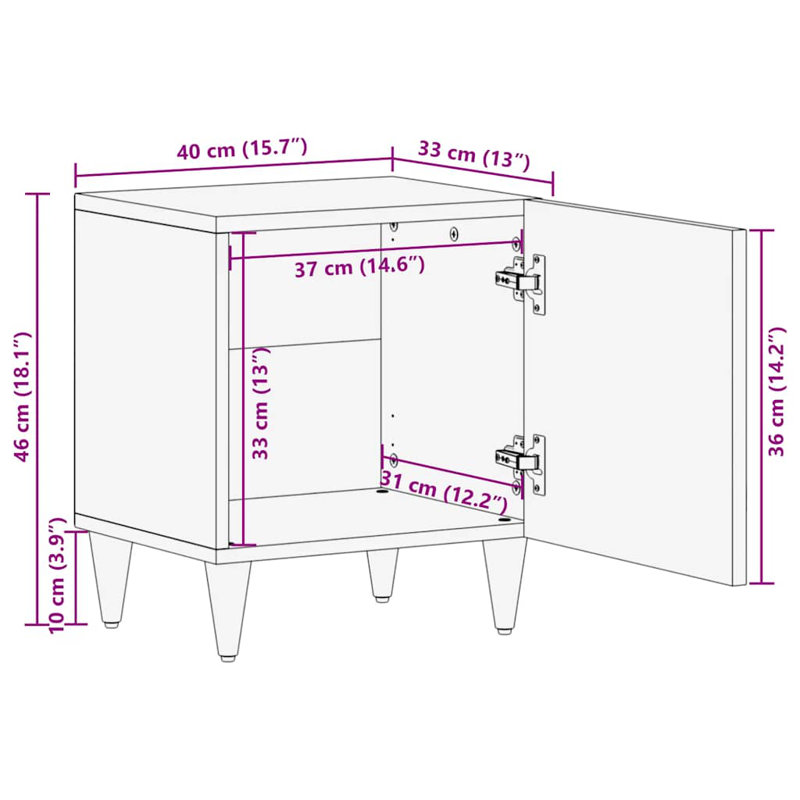 40cm W Metal Bedside Table
