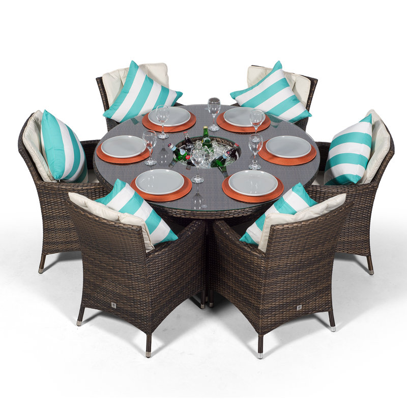 Karcher 6 Seater Dining Set with Cushions and Parasol, Brown