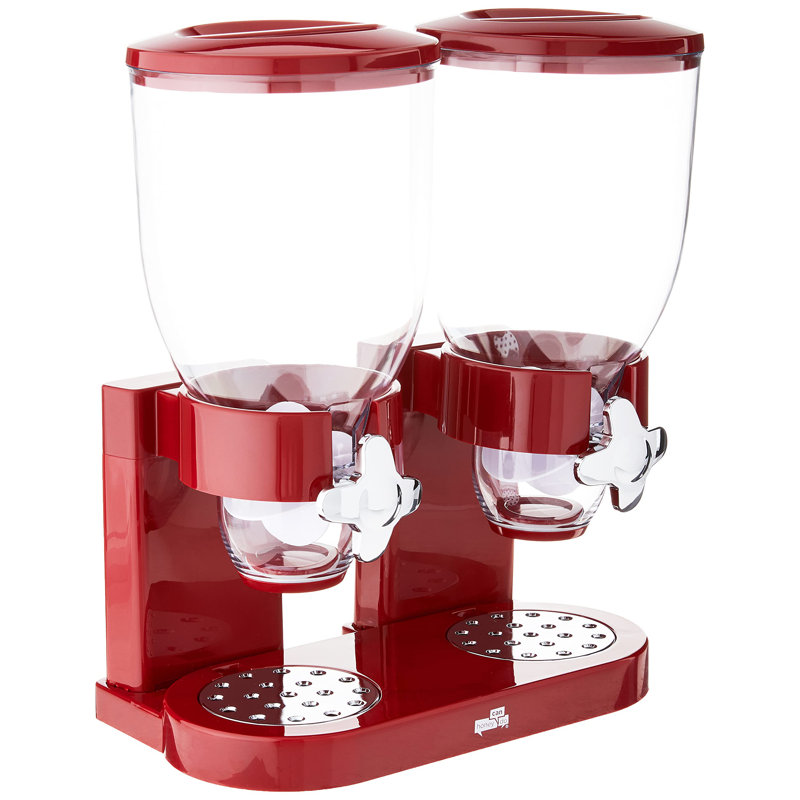Red and Clear Double Dry Food Dispenser with Portion Control