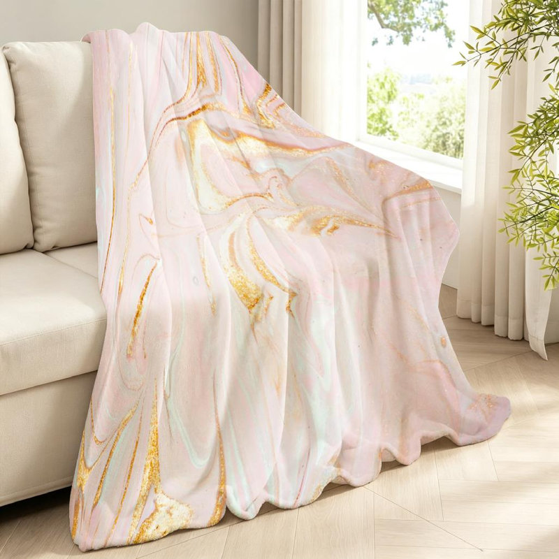 Jeté en molleton blanc flanelle ultra doux blanc, imprimé abstrait marbré fantaisie, Throw 40" x 50"