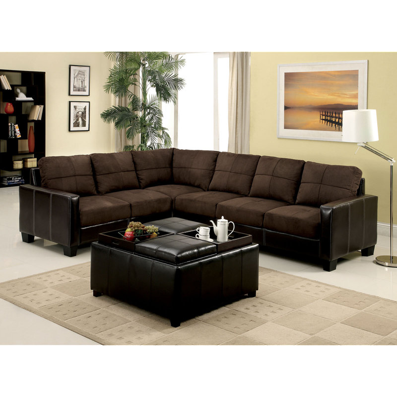 Lena 109 " Faux Leather and Microfiber / Microsuede L-Shaped Sectional, Chocolate