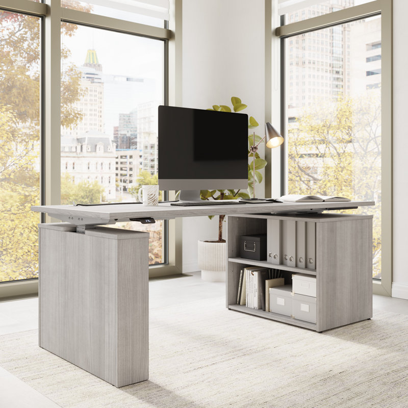 Bureau debout réglable en hauteur avec bibliothèque Bush Stratus 72W x 30D Bush Business Furniture, Gris platine