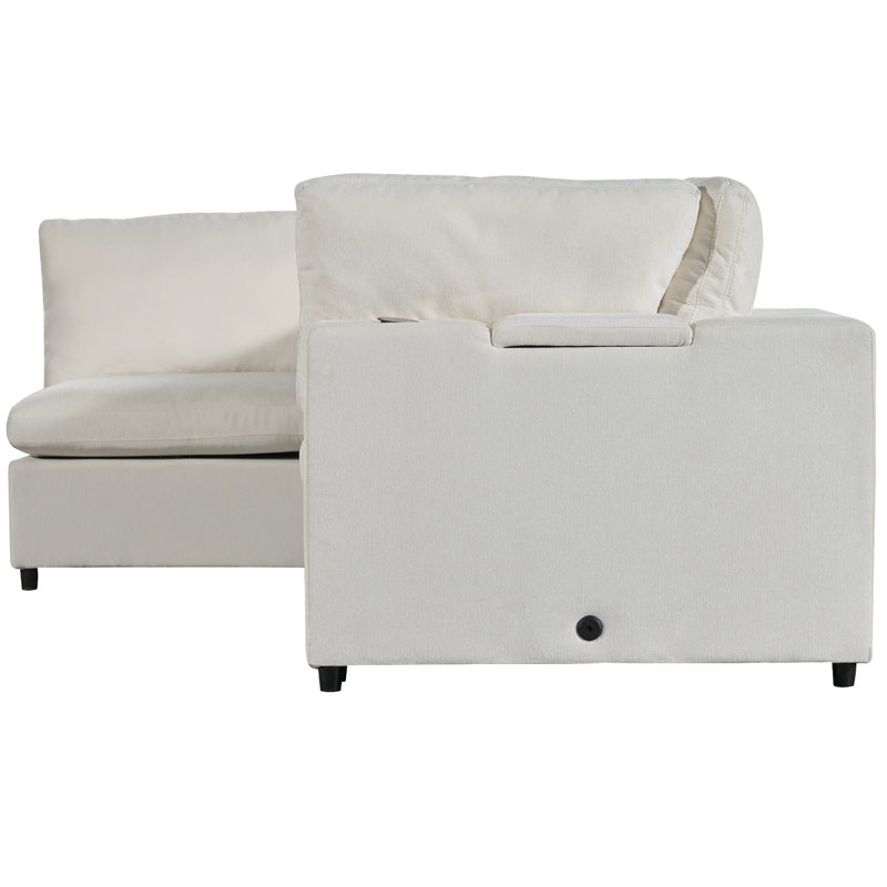 Dextin Upholstered L-Shaped Sectional Reversible, Beige Polyester Blend