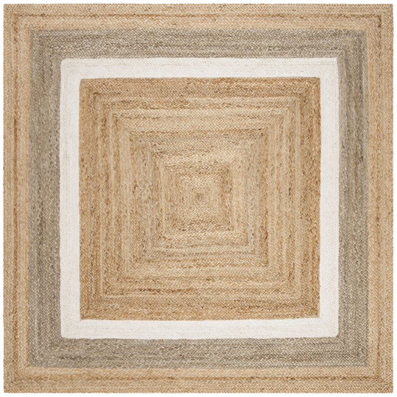 Tapis en jute tissé à la main avec envers en latex et coton Fogarty, Carré 8 pi
