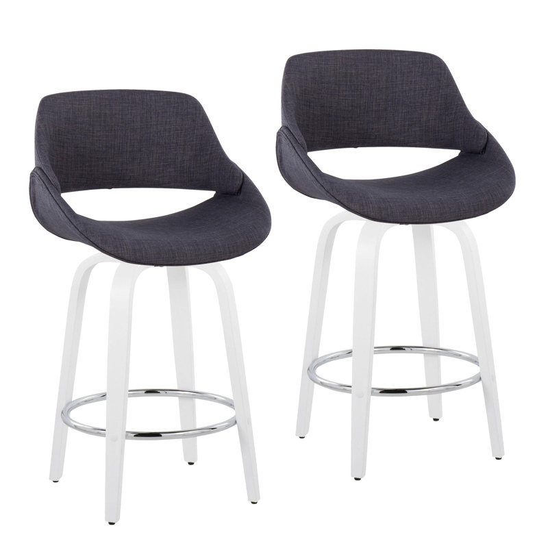 Fixed-Height Counter Stool with Swivel, White, Black, 2