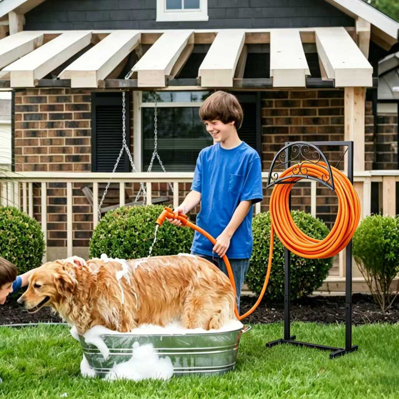 Porte-dévidoir de jardin avec boyaux d'ancrage
