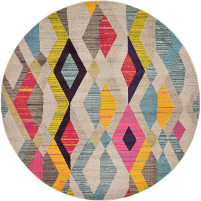 Tapis bleu clair / rose / brun clair / jaune en laine touffeté à la main Lonniet Deedgra