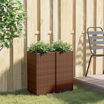 Garden Planters 2 Pcs Brown Poly Rattan