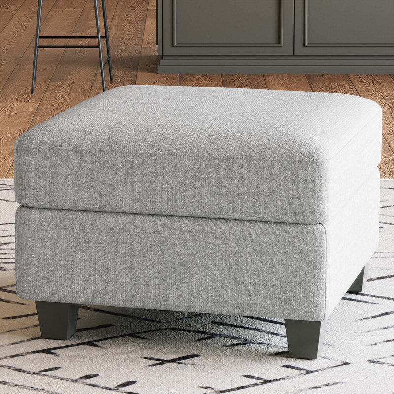 Aurora Chenille Storage Ottoman, Footstool Module Part for Chenille Sectional Sofa, Grey